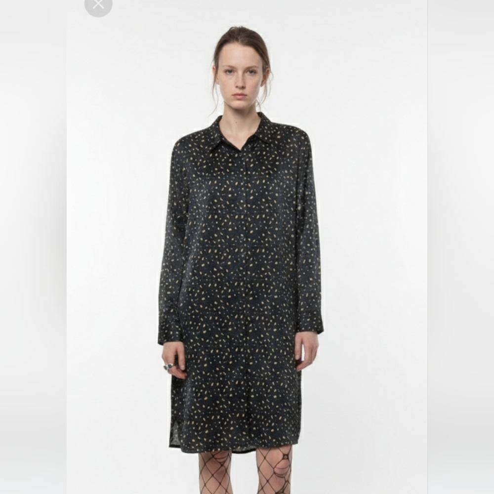 DIP Dress Gray Tan Leopard Shirt Shift Midi Grunge Punk XL NWT
